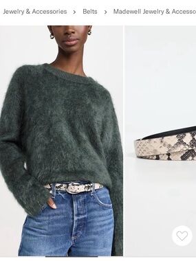 Madewell Snake-Print Leather Belt in Beige and Black